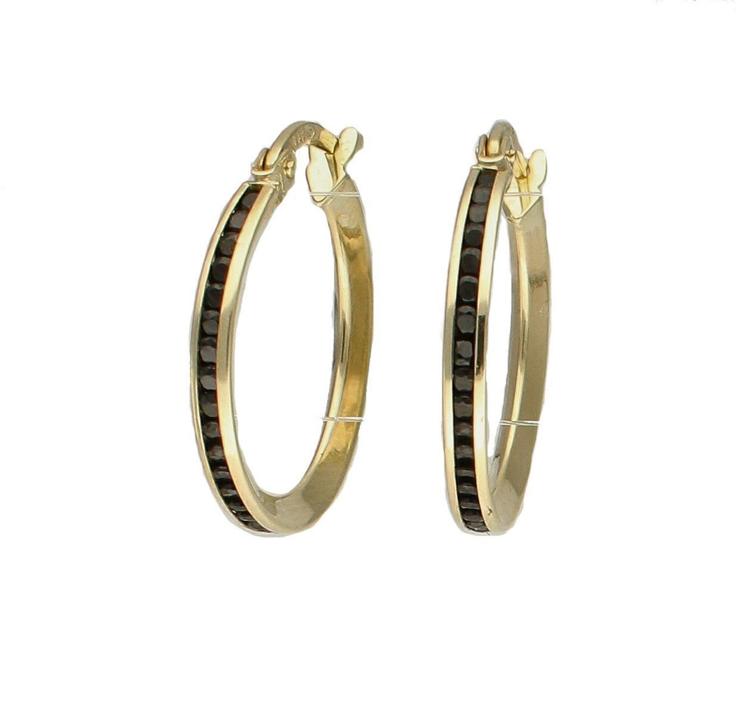 Złote kolczyki koła z czarną cyrkonią próby 333 KL 2805E 333. Wiszące kolczyki koła wysadzane cyrkoniami wykonane ze złota próby 333. Kolczyki ozdobione czarną cyrkonią, która dodaje biżuterii elegancji. Na prezent (1).jpg